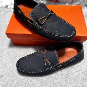 Martin Dingman Navy Loafers with Tan Accents